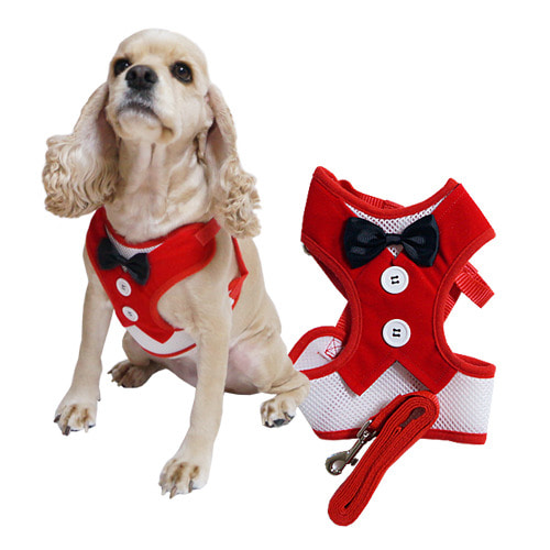 우쭈쭈 턱시도 하네스 세트(블랙,레드,스트라이프)