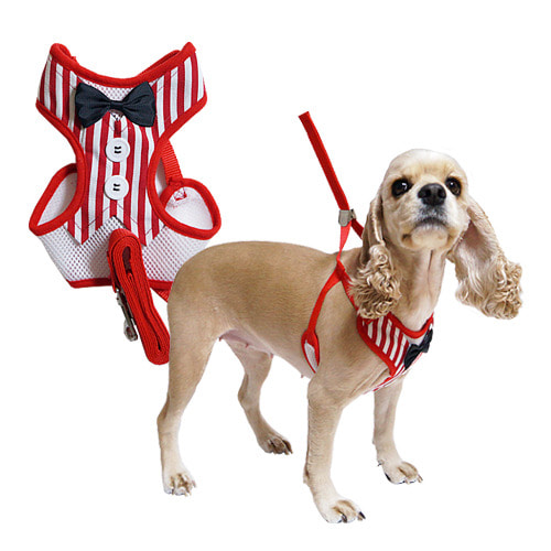 우쭈쭈 턱시도 하네스 세트(블랙,레드,스트라이프)